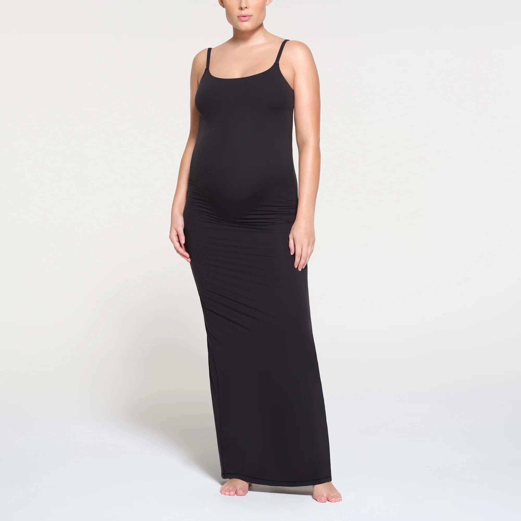 SKIMS FITS EVERYBODY MATERNITY LONG SLIP DRESS ONYX