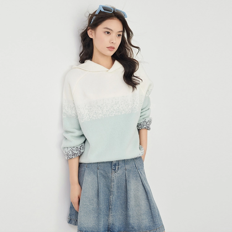 美洋 休闲渐变连帽长袖针织衫 女款 渐变蓝