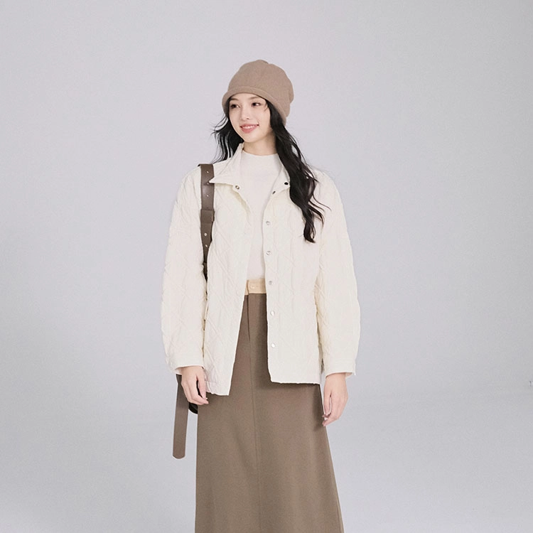 美洋 休闲纯色方领长袖棉服 女款 杏色