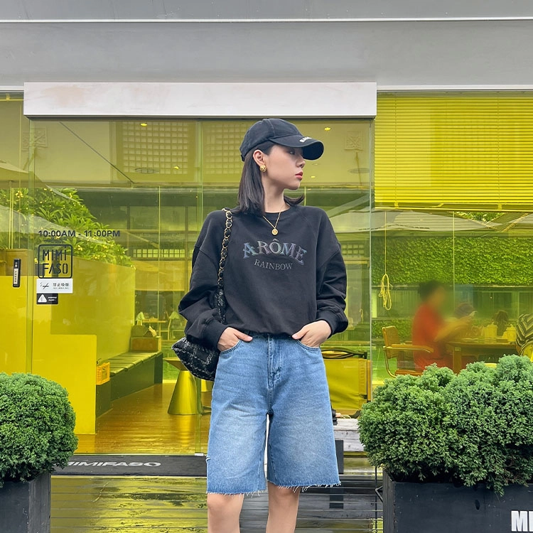 美洋 休闲字母圆领长袖卫衣 女款 黑色