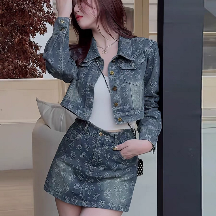 珠蒂美 浮花梦影初秋洗水外套提花工艺半裙裙装套装 女款
