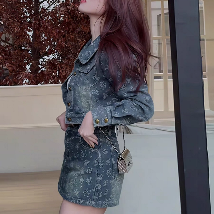 珠蒂美 浮花梦影初秋洗水外套提花工艺半裙裙装套装 女款