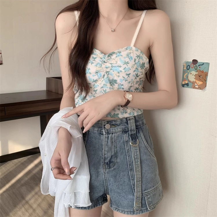 雅羊人 纯色单排扣长袖开衫印花舒适吊带背心休闲套装 女款 白色
