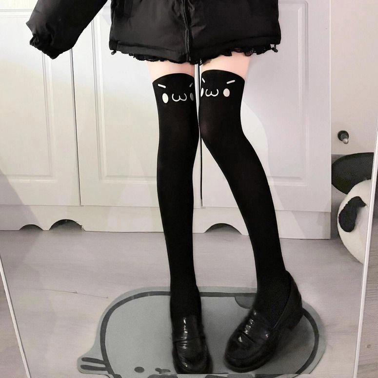 轻迎 可爱印花长筒过膝袜日系二次元丝袜 女款