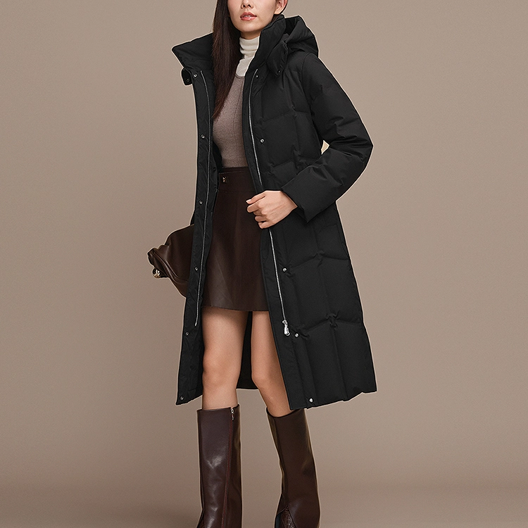 波司登 过膝长款商务修身收腰可脱卸帽羽绒服 女款