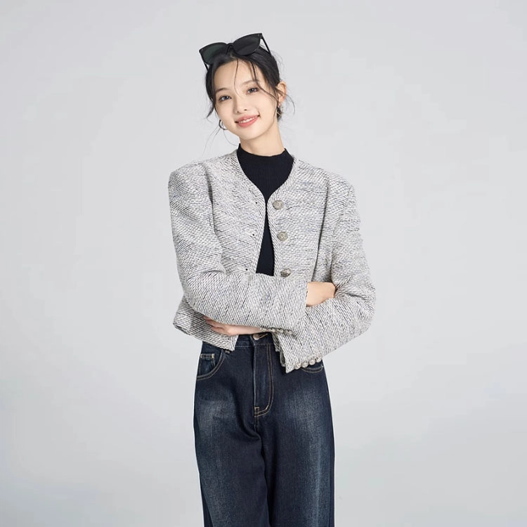 美洋 莉莉安小香外套花纱肌理短款夹克 女款 白蓝