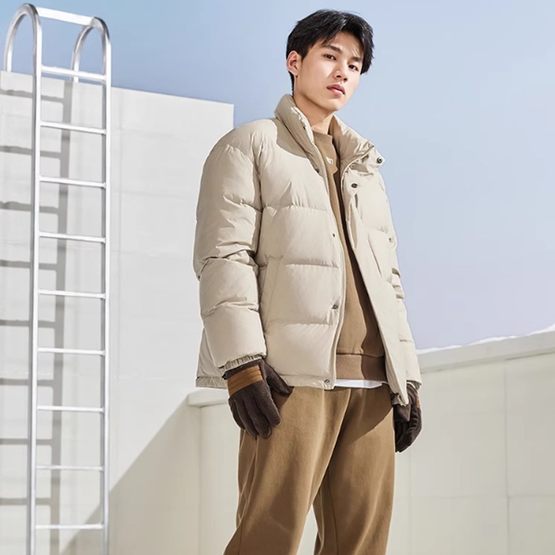 乔丹 生活系列 保暖防泼水立领拉链运动休闲羽绒服 男款 沙丘色