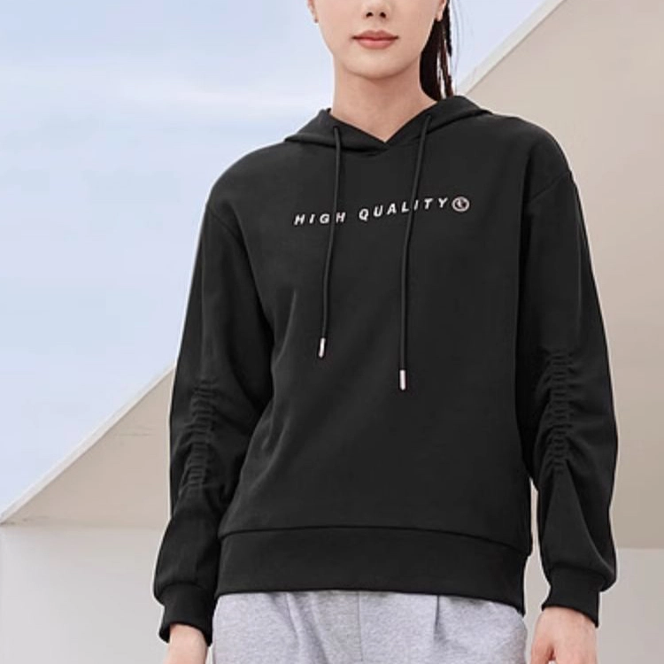 乔丹 连帽字母印花套头长袖卫衣 女款 黑色