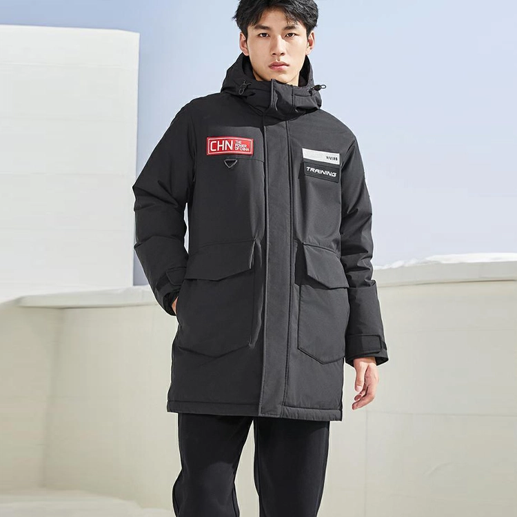 乔丹 男子训练系列 连帽字母印花防水保暖运动外套羽绒服 男款 黑色