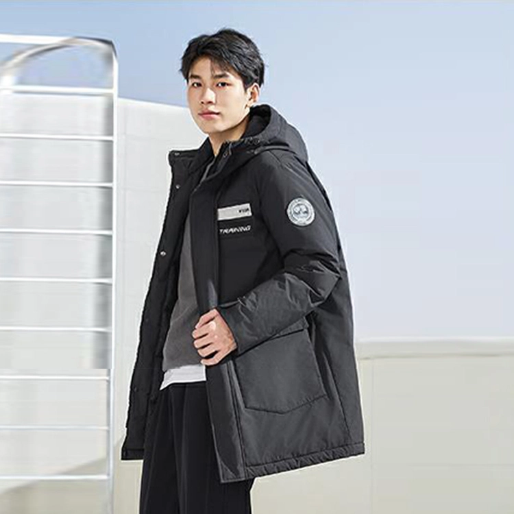 乔丹 男子训练系列 连帽字母印花防水保暖运动外套羽绒服 男款 黑色