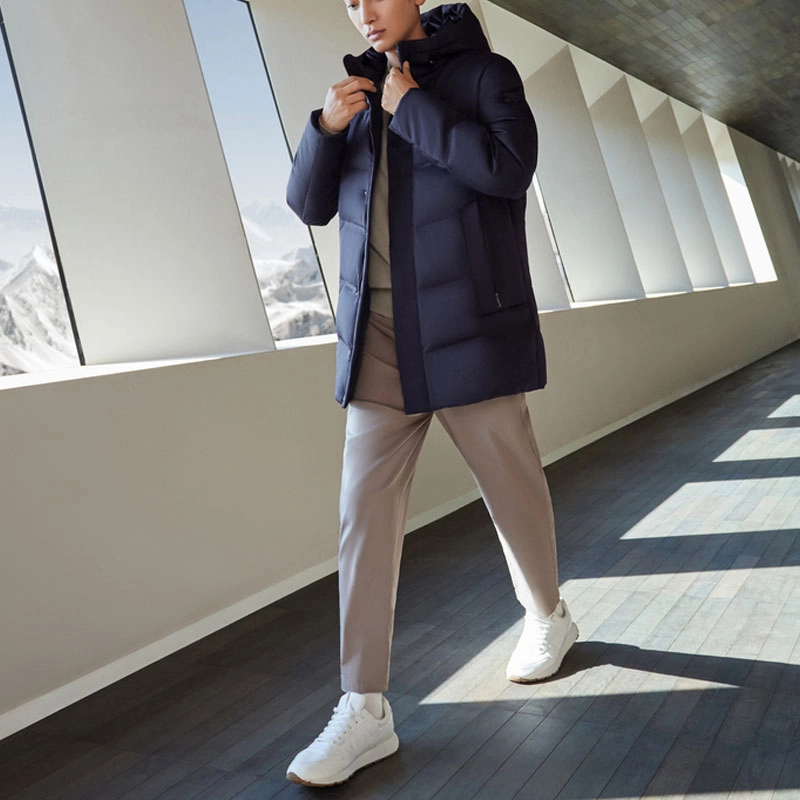 波司登 纯色拉链连帽经典商务羽绒服 男款