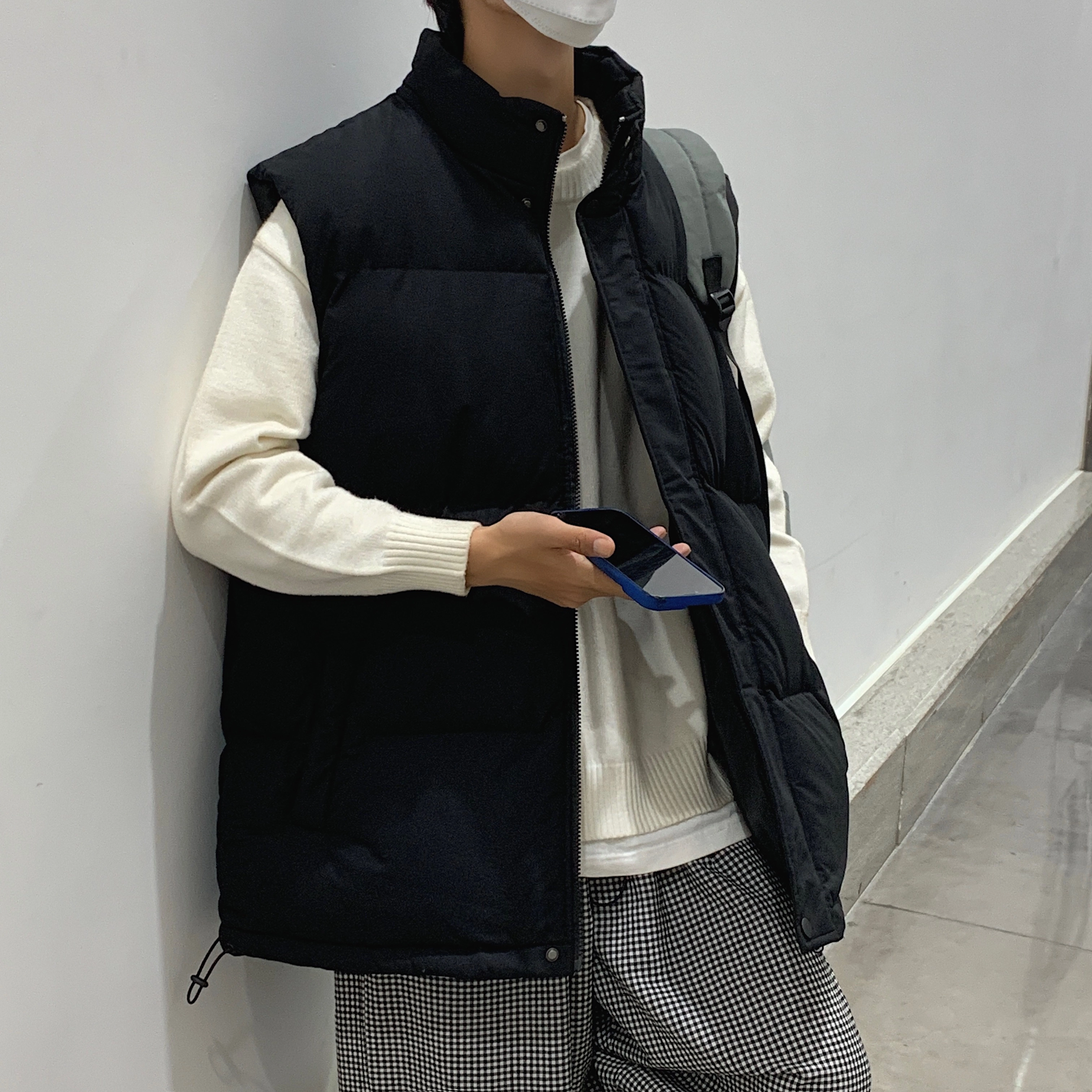 寻星记 美式潮流宽松保暖休闲百搭立领夹棉外套马甲 男女同款