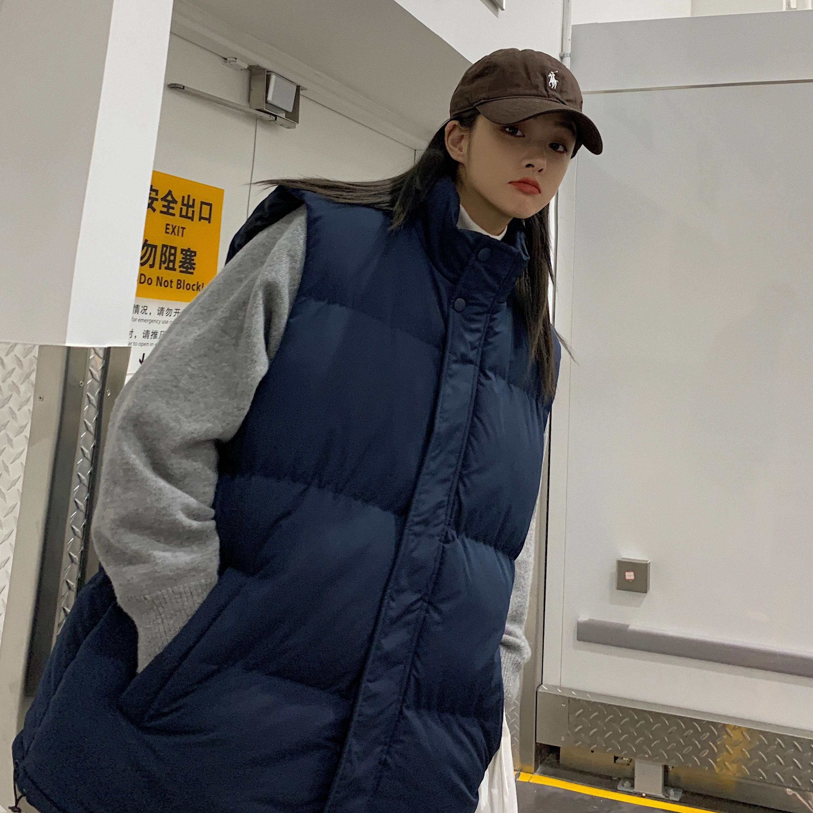 寻星记 美式潮流宽松保暖休闲百搭立领夹棉外套马甲 男女同款