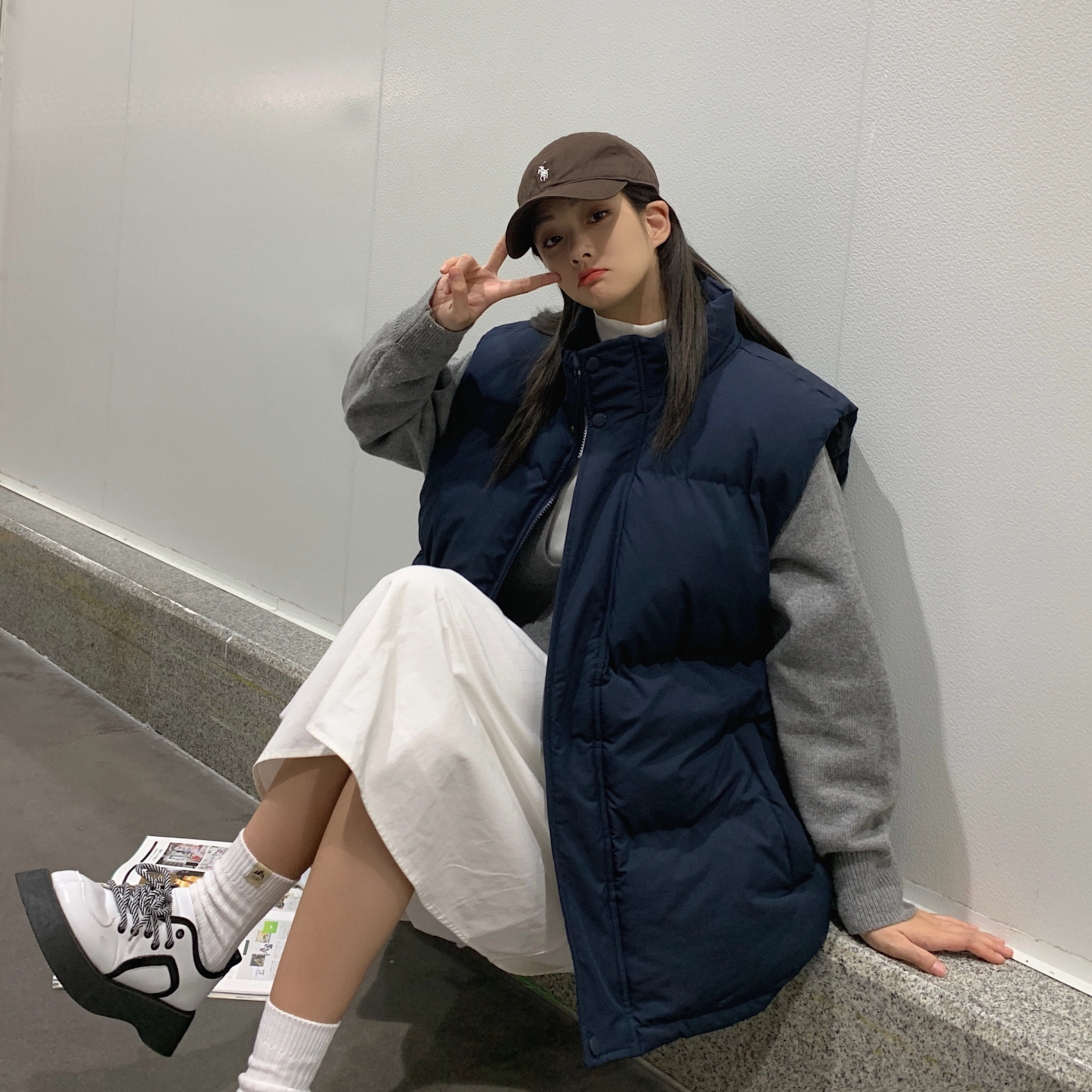 寻星记 美式潮流宽松保暖休闲百搭立领夹棉外套马甲 男女同款