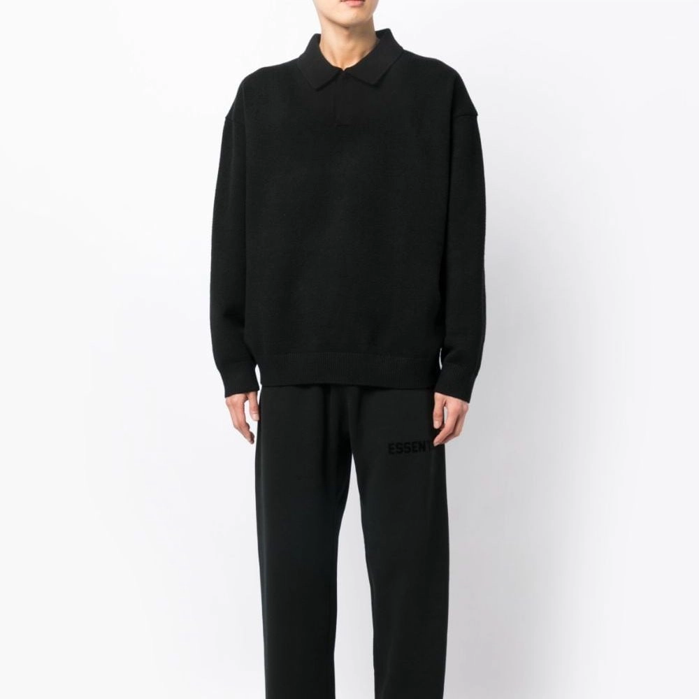 Fear of God Essentials The Black Collection Essentials Knit Polo Jet Black LogoPolo