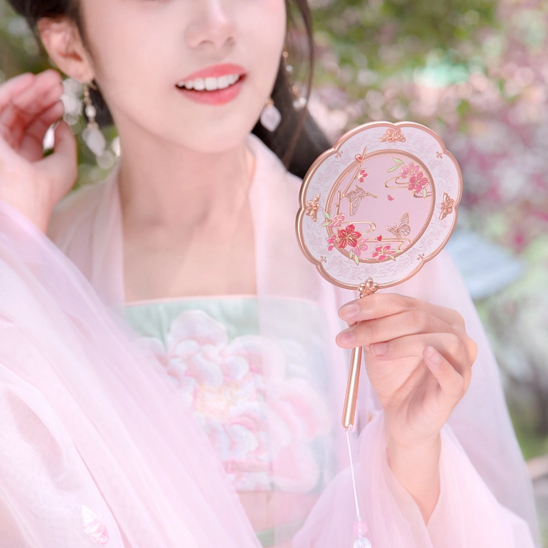 宫廷宝贝 故宫文创 人面桃花手柄镜 手持化妆镜 镜子 粉色