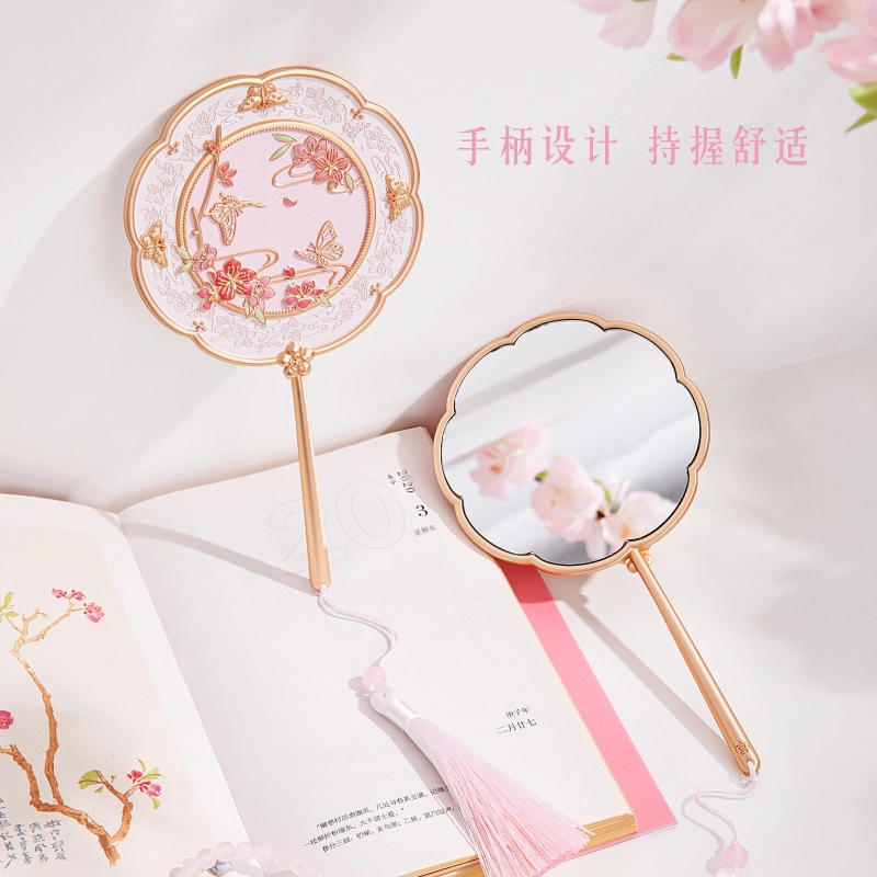 宫廷宝贝 故宫文创 人面桃花手柄镜 手持化妆镜 镜子 粉色