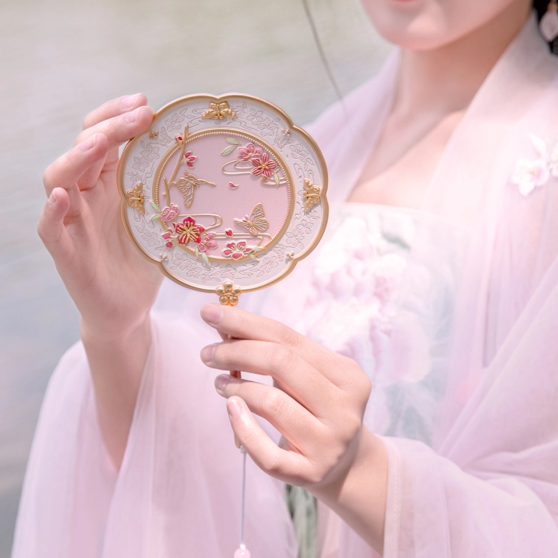 宫廷宝贝 故宫文创 人面桃花手柄镜 手持化妆镜 镜子 粉色
