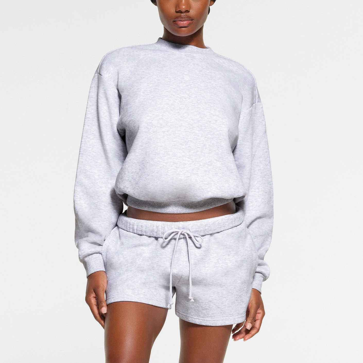 SKIMS COTTON FLEECE CLASSIC CREWNECK LIGHT HEATHER GREY