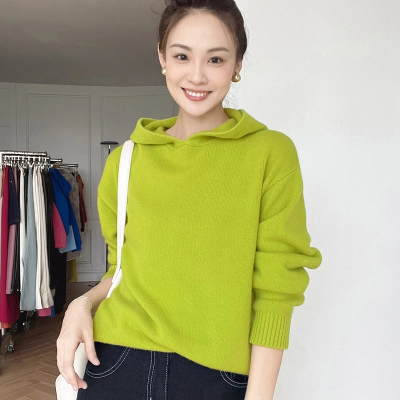美洋 通勤纯色连帽套头卫衣 女款 草绿色
