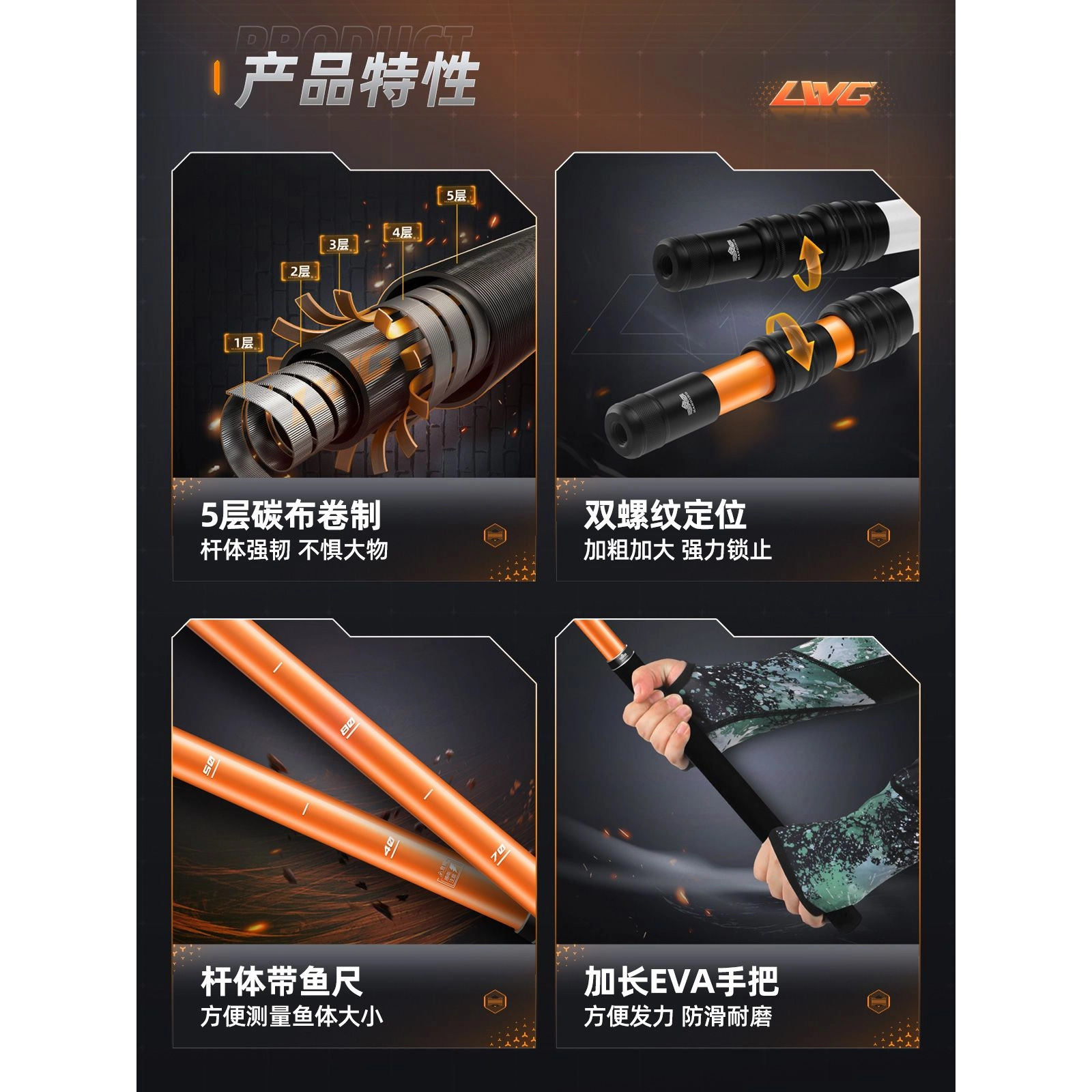 汉鼎 螺纹钢大物碳素抄网杆套装全套台钓抄网大物铝合金捞鱼抄网头 抄网