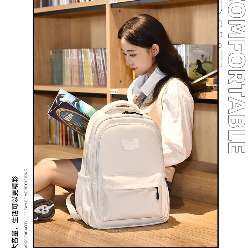 艾妮兔 旅行大容量初高中大学生简约拉链开合 涤纶（聚酯纤维） 书包背包双肩包 大号 男女同款情侣款 蓝/白/粉/灰/黑