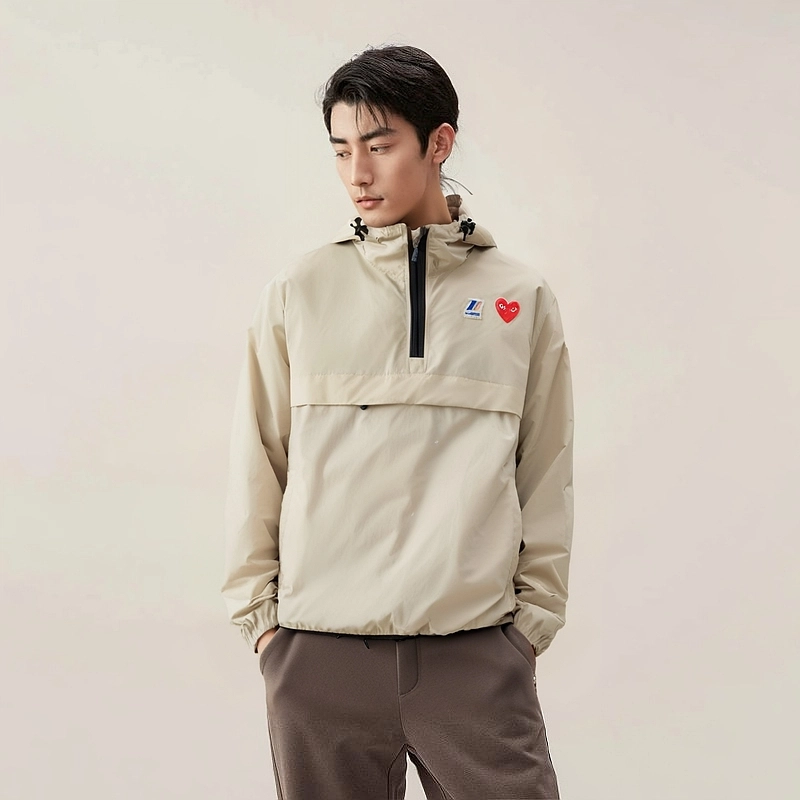 CDG Play x K-Way Half Zip Jacket Beige logo