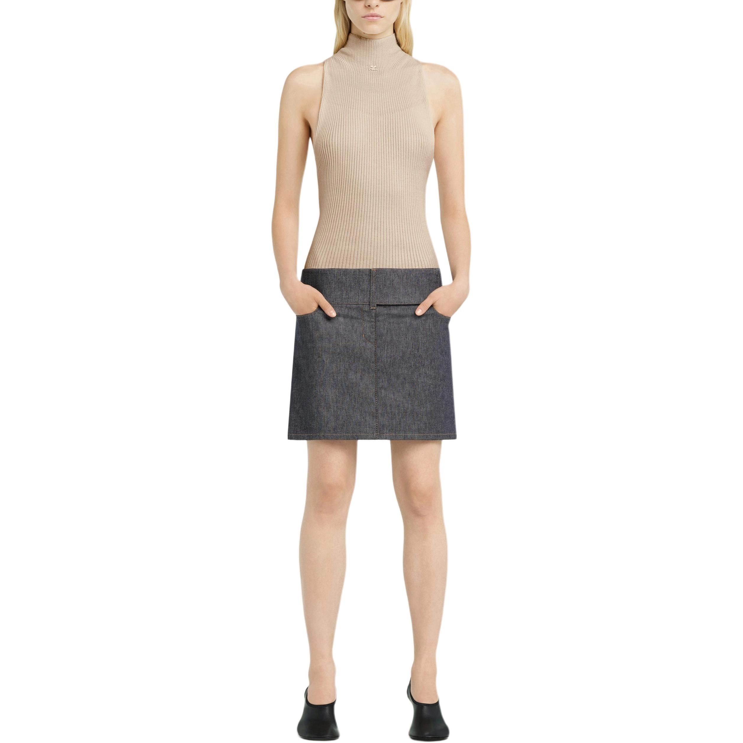 COURREGES SS25 MOCKNECK LIGHT RIB TOP Cappuccino