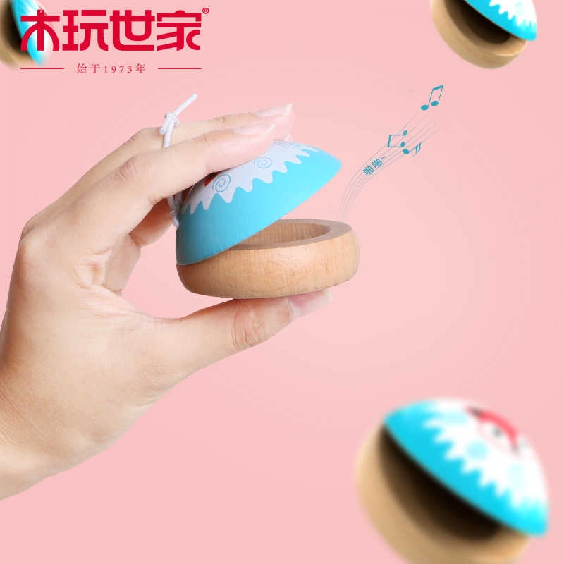 木玩世家 响板铃鼓打击乐器手拍鼓手摇铃鼓木制 早教益智玩具