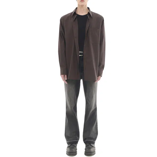 BESLOW LOOSE FIT CREASE COTTON SHIRTS DARK