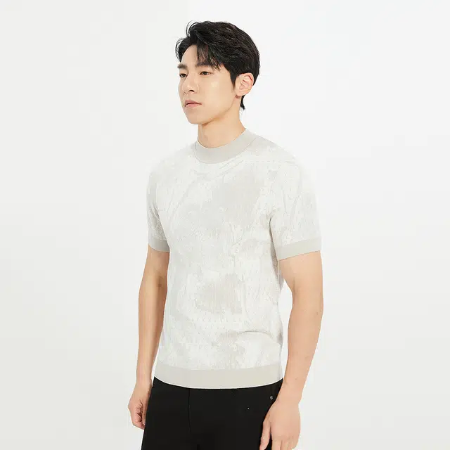 利郎 都市休闲提花半高领时尚潮流短袖打底衫秋季毛衣 男款