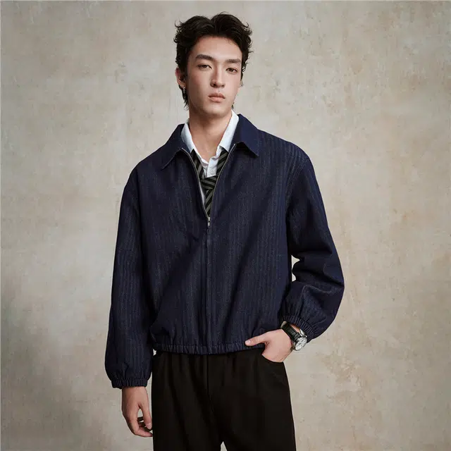 佐丹奴 洗水牛仔翻领梭织棉衣外套棉服 男款