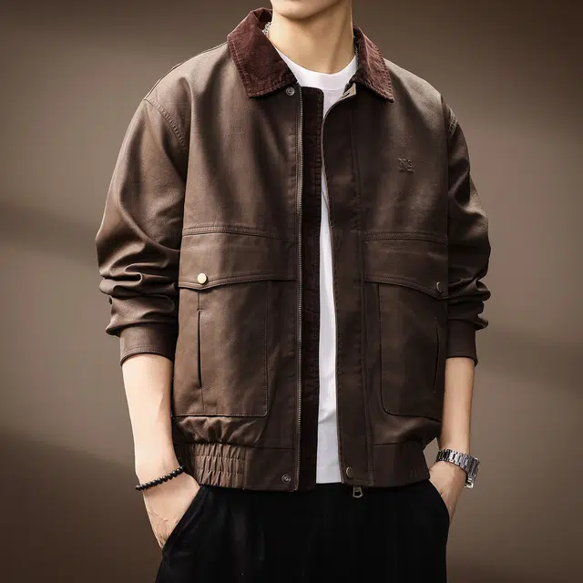 贵色 高端美式复古城市机能拼接外套皮衣 男女同款