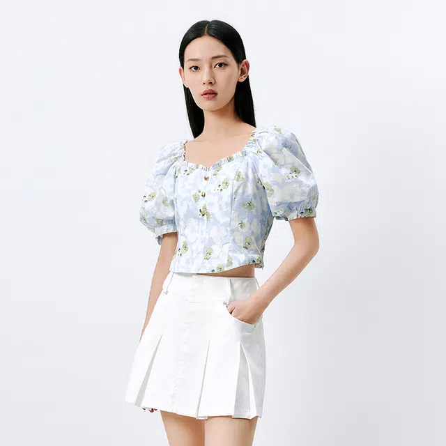 太平鸟 休闲短款修身短袖衬衫 女款