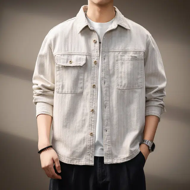 贵色 透气美式复古工装风水洗做旧长袖户外出行经典百搭拼接口袋设计休闲翻领上衣衬衫 男女同款
