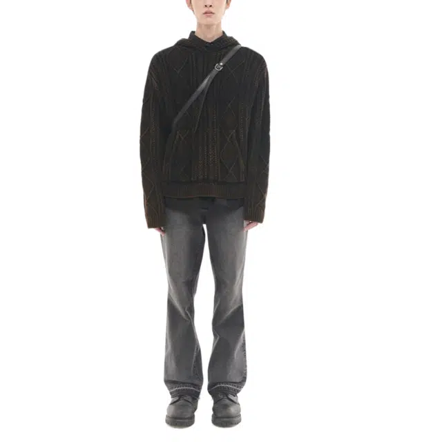 BESLOW CABLE KNIT HOODIE WASHED FISHERMAN