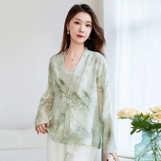 水墨佳人 春夏印花桑蚕丝衬衫 女款