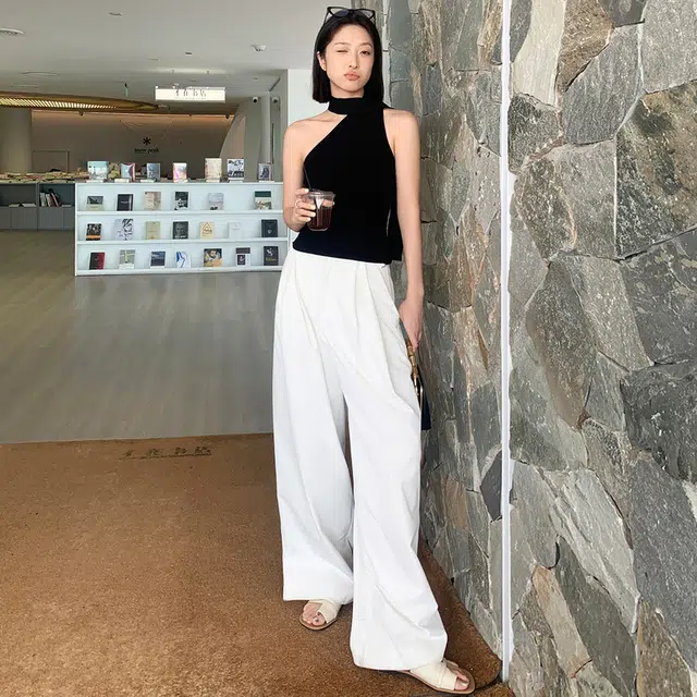 美洋 维纳斯 曲珠纱针织心机辣妹飘带针织衫背心 女款 黑色
