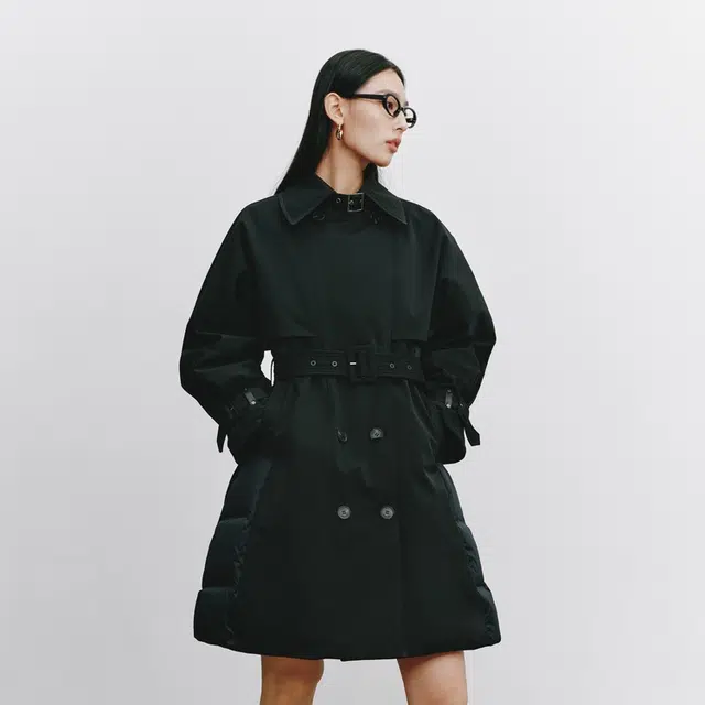 艾莱依 纯色翻领加厚宽松长款羽绒服 女