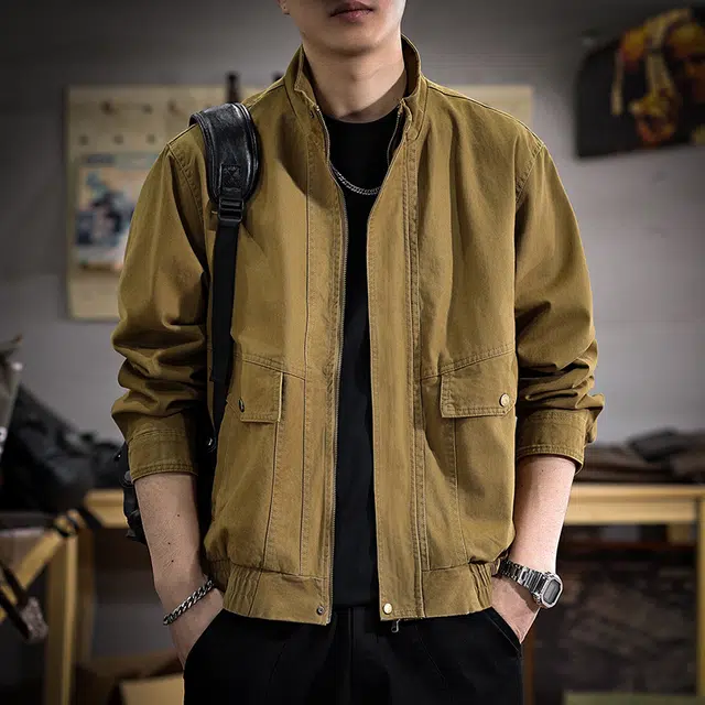 遨宇 阿美咔叽美式复古百搭猎装痞帅工装极简风宽松纯棉立领休闲户外潮长袖夹克外套 男女同款