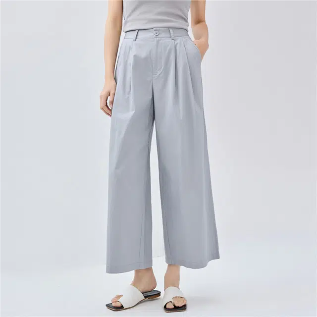 佐丹奴 压褶中腰阔腿薄款九分裤休闲裤 女款