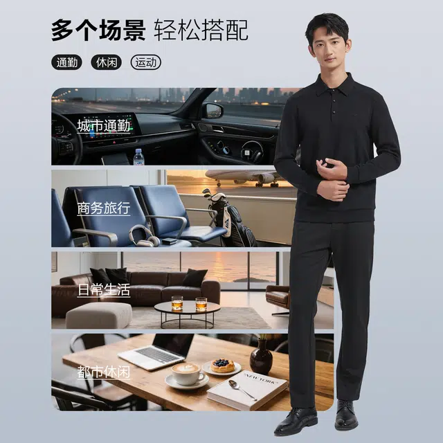 古鲨 山羊绒翻领商务休闲修身长袖卫衣 男款