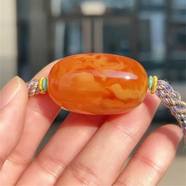 灵运宝 【师傅已加能量】转运招财天然俄原石原矿鸡油红老花蜡枣珠桶珠锁骨链吊坠配手工绳一物一图 蜜蜡 项链 男女同款情侣款