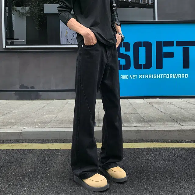 马员外 美式微喇潮流青春时尚都市宽松直筒牛仔裤 男款