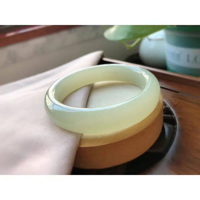 灵运宝 【师傅已加能量】#转运招财青海料冰底晴水 一物一图 和田玉手镯 白玉/青白玉 男女同款情侣款