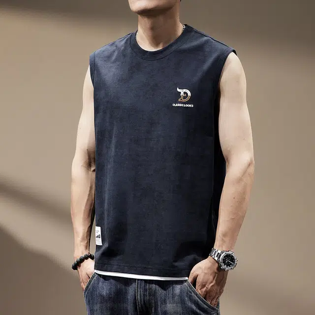 贵色 青少年潮牌轻薄运动健身吸汗打底衫美式高街时尚痞帅重磅扎染纯棉坎肩无袖背心 男女同款