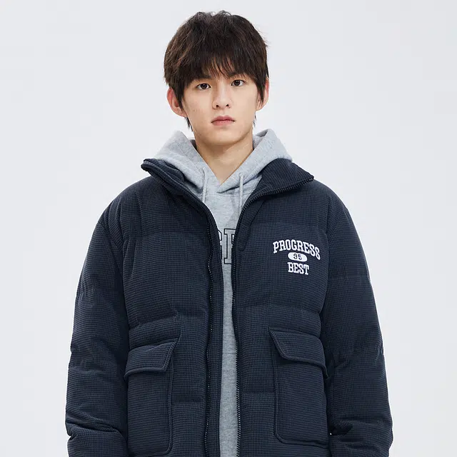 美特斯邦威 立领纯色工装多口袋面包羽绒服 男款