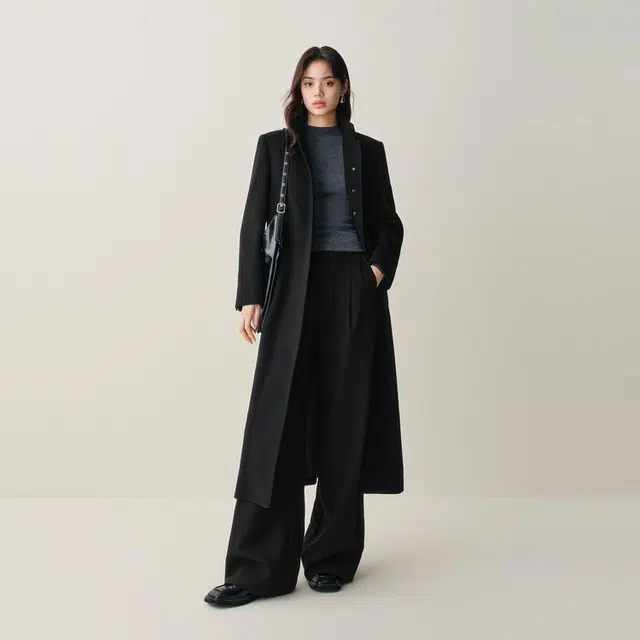 太平鸟 甄绒系列直筒呢子宽松长款简约时尚外套大衣 女款