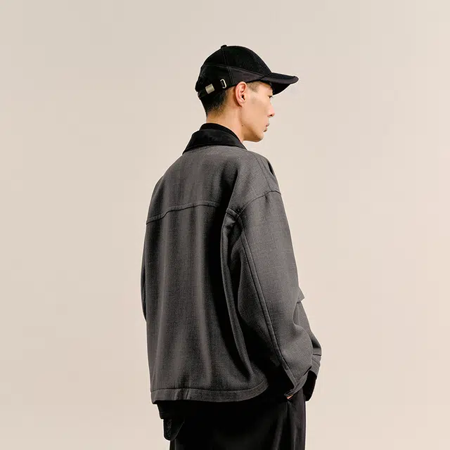 速写 秋季翻领宽松休闲长袖夹克外套 男款