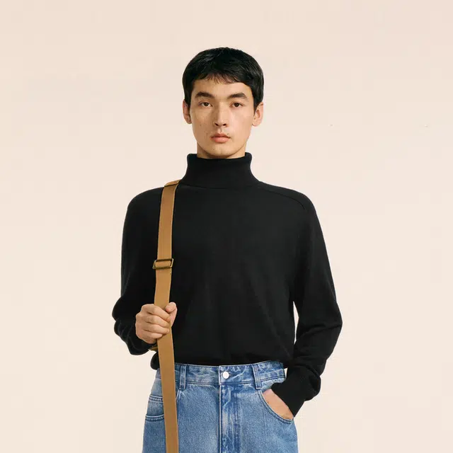 速写 羊毛修身内搭高领简约舒适保暖时尚休闲纯色厚款长袖毛衣 男款
